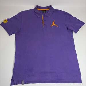 Vintage Jordan Men Purple and Gold Jumpman Big Logo Polo Shirt Size Large